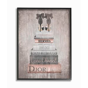 11 in. x 14 in. "Book Stack Heels Metallic Pink" by Amanda Greenwood Wood Framed Wall Art