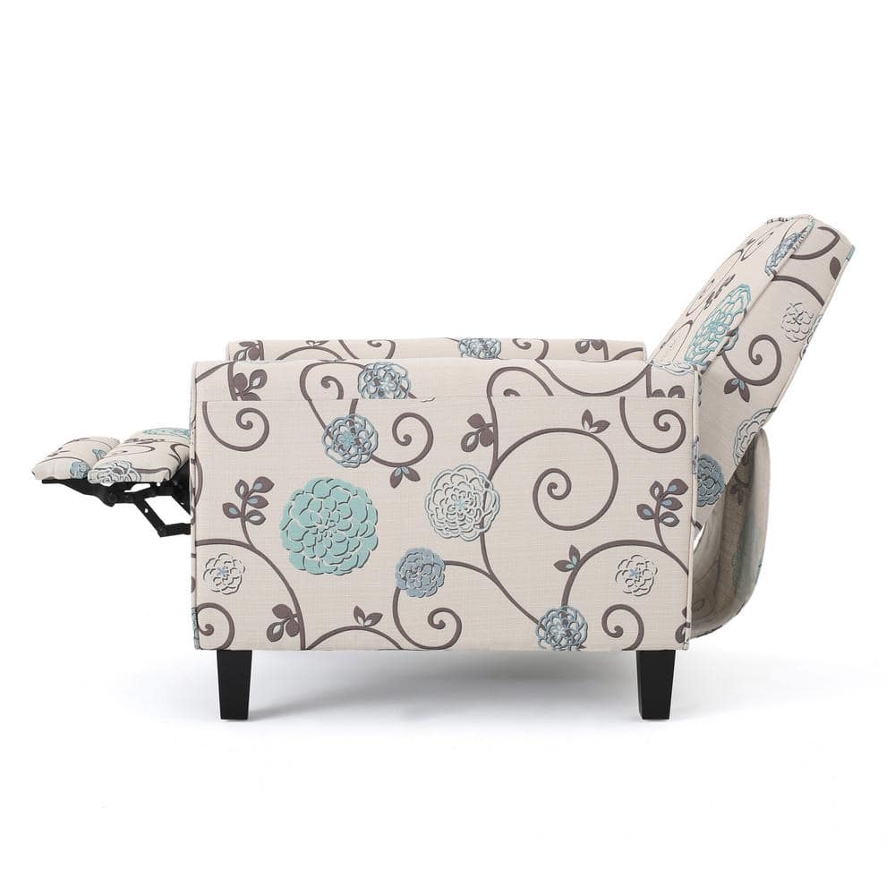 Birch Wood Blue Floral Leather Petite Recliner