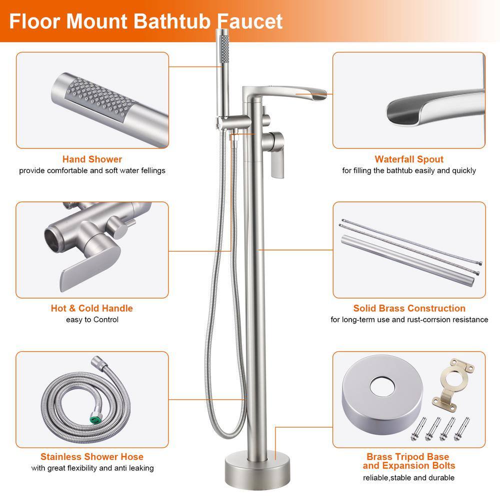 Brushed Nickel Single Handle Freestanding Tub Faucet with Hand Shower