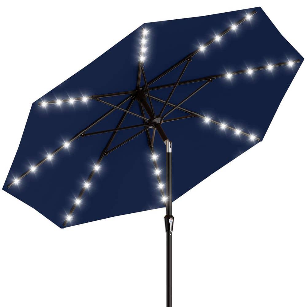 Outdoor Solar-Powered 32-LED Umbrella 9 ft. Powder-Coated Iron Market Solar Tilt Patio Umbrella in Navy price history on PriceWatchPro