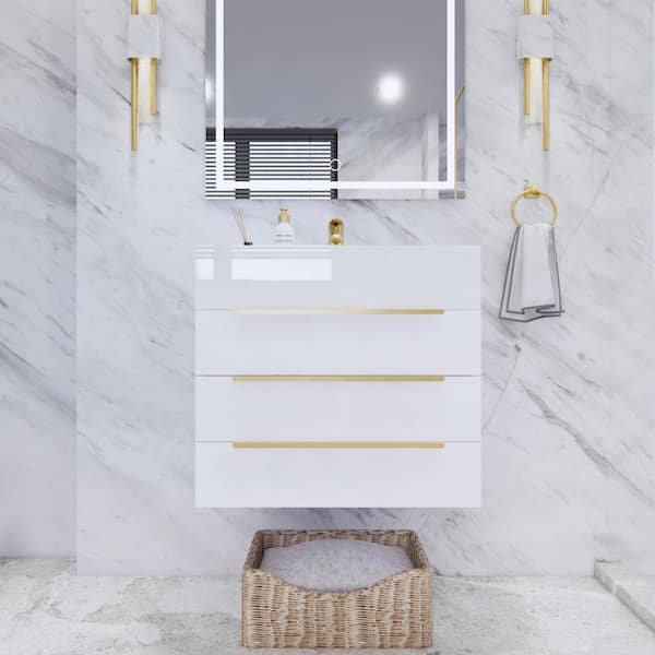Bethany 24 in. W x 20 in. D x 22 in. H Single Sink Floating Bath Vanity in High Gloss White with White Acrylic Top