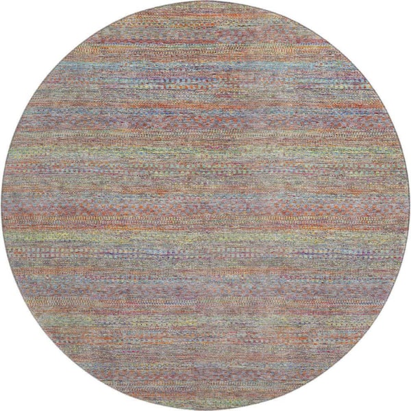 Mayfield Premium Machine Washable Abstract AMF2148 Terracotta 8 ft. x 8 ft. Round Rug