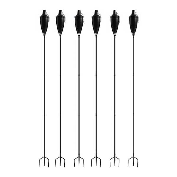 61 in. Black Metal Outdoor Garden Torch Set of 6 Large Capacity 22oz Table Top Pathway Decor 3-Prong Stake