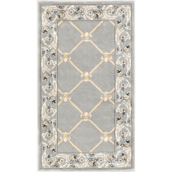 Well Woven Timeless Fleur De Lis Gray 2 ft. x 4 ft. Traditional Area Rug