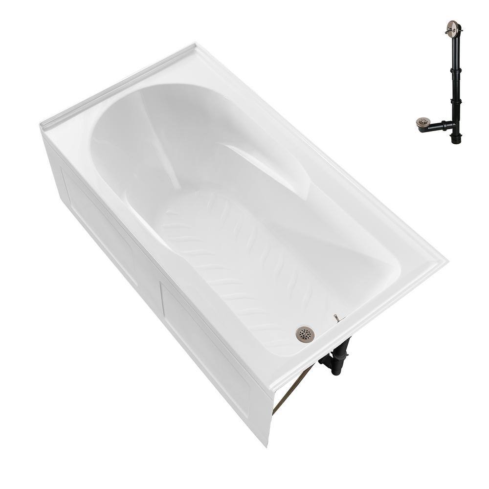Glossy White Acrylic Right-Hand Drain Alcove Bathtub with Brushed Nickel External Drain