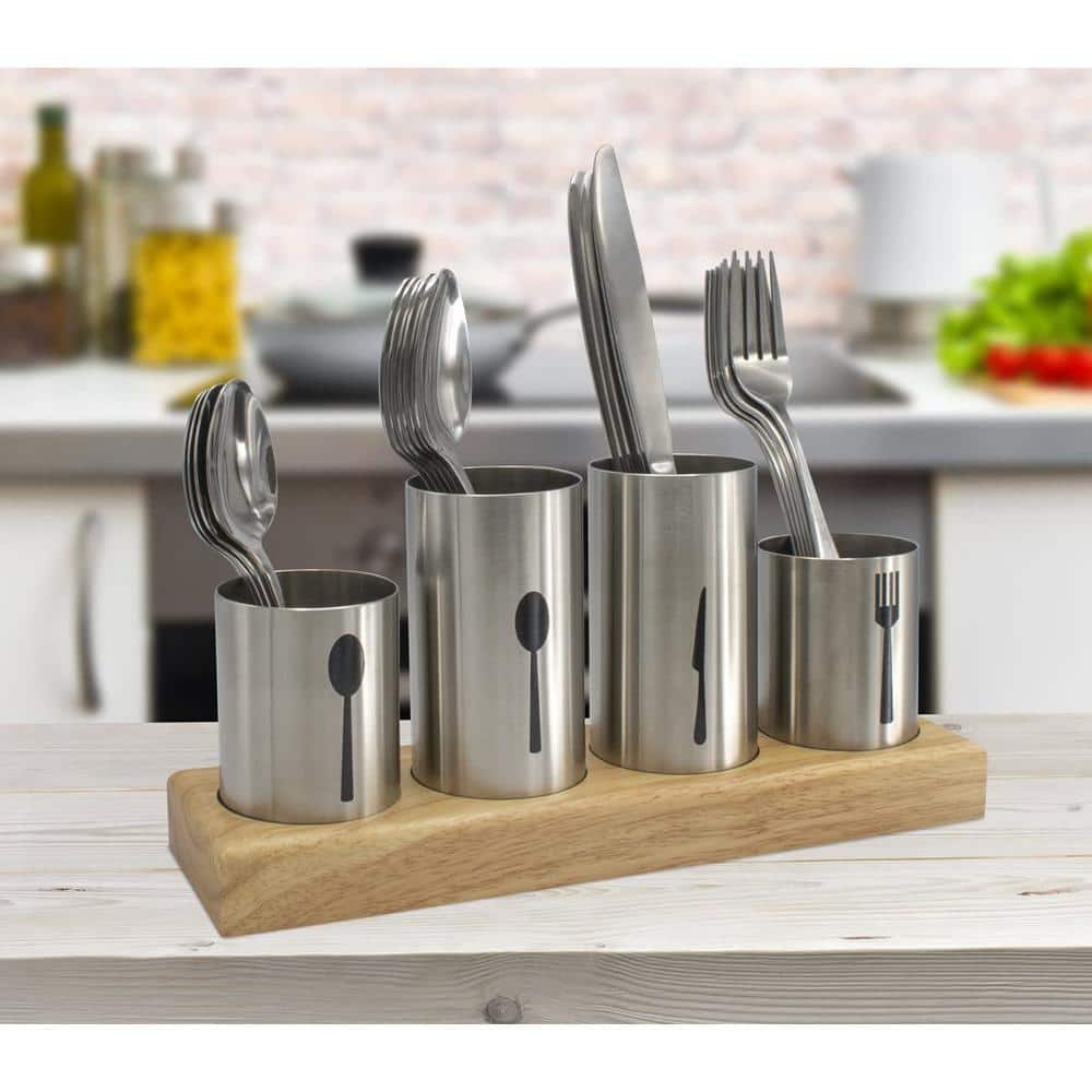 Sorbus Silverware Holder Silver Stainless Steel Utensil Holder