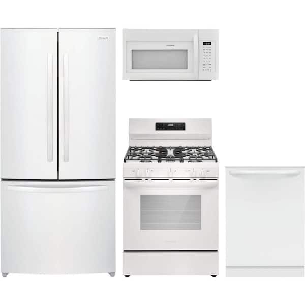 Frigidaire 18 cu. ft. Counter Depth Refrigerator with 5 Burner Freestanding Gas Range and Dishwasher