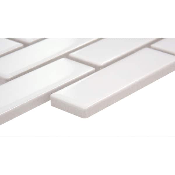 Savvy White 11 in. x 12 in. Rectangular, Offset Glossy Porcelain Mosaic Floor and Wall Tile (0.924 sq. ft./Case, 1 pc)