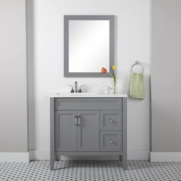 Home Decorators Collection Skylark 36.25 in. W x 19 in. D x 35 in. H Single Sink Bath Vanity in Sterling Gray with White Cultured Marble Top