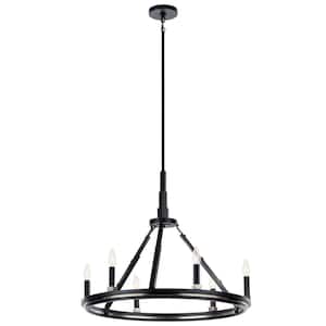 Emmala 27 in. 6-Light Black and Brushed Nickel Art Deco Wagon Wheel Circle Chandelier for Dining Room