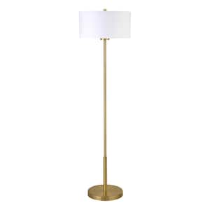 61 in. Gold and White 1 1-Way (On/Off) Standard Floor Lamp for Living Room with Cotton Drum Shade