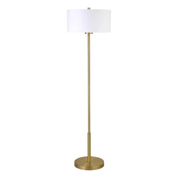 HomeRoots 61 in. Gold and White 1 1-Way (On/Off) Standard Floor Lamp for Living Room with Cotton Drum Shade
