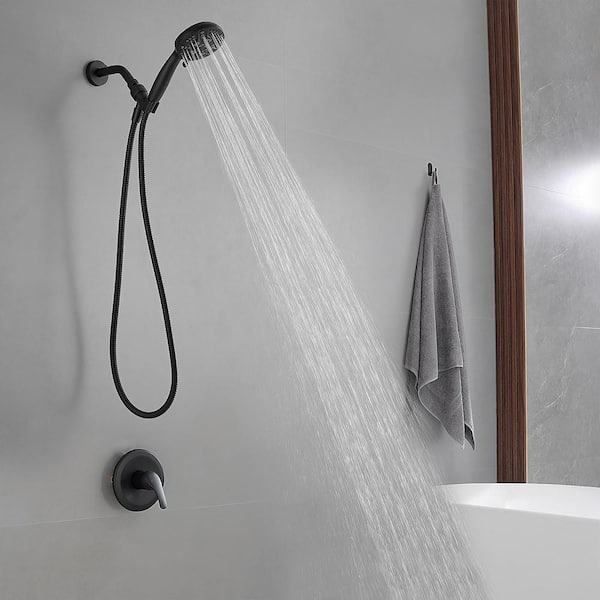 Single Handle 6-Spray Round Shower Faucet 2.5 Gpm with Detachable Handheld Shower in Matte Black (Valve Included)