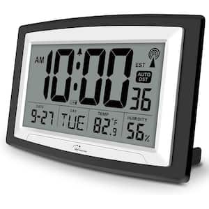 12.5 in. Black Digital Thermoplastic Atomic Clock with Indoor Temperature and Humidity Self-Setting Battery Operated