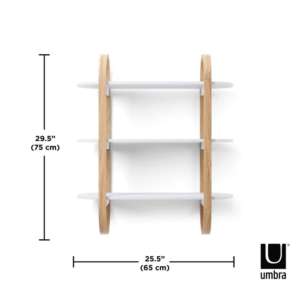 Bellwood Pill-Shaped 3-Tier White & Natural Wood Wall Shelf