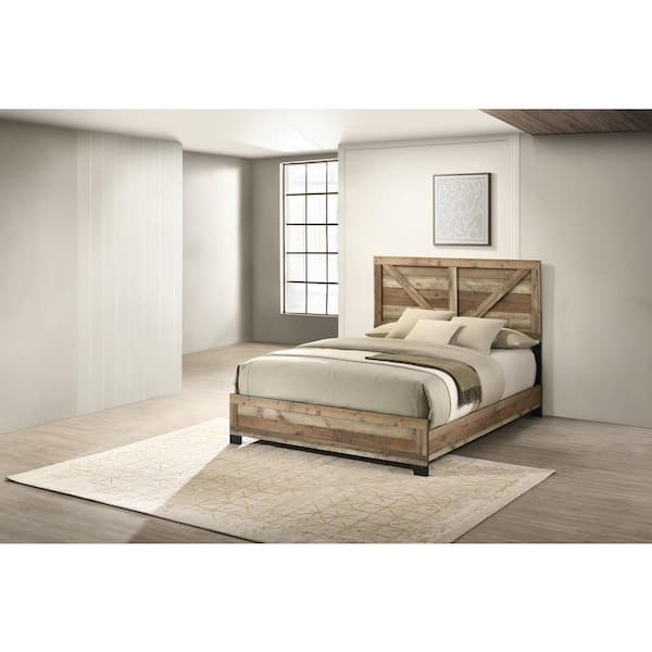 Cinna Weathered Brown Pine Color Wood Frame Queen Panel Bed