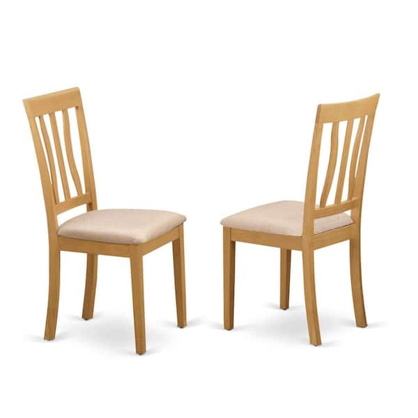 East West Furniture Oak Linen Fabric Upholstered Wood Chairs With Cushion, (Set of 2)