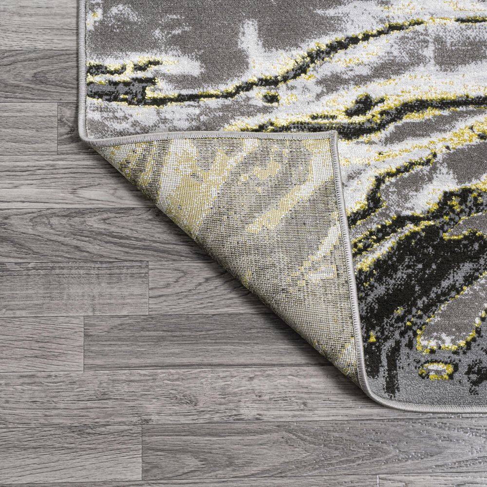 Reversible Black and Yellow Abstract Synthetic Area Rug