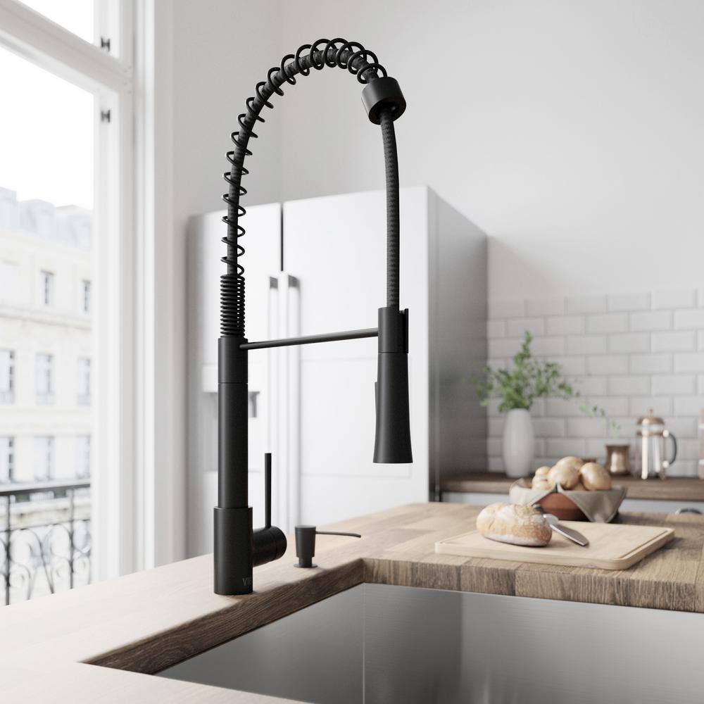 Matte Black Pull-Down Kitchen Faucet with Soap Dispenser