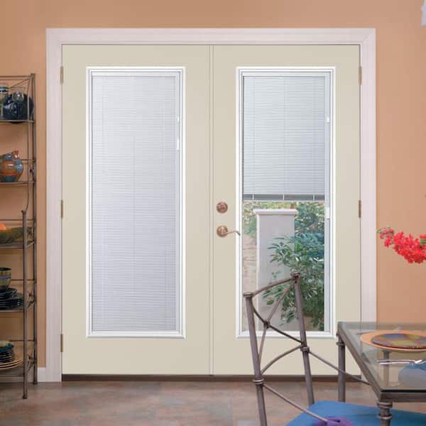Prehung Mini Blind Primed Smooth Fiberglass Patio Door with Brickmold