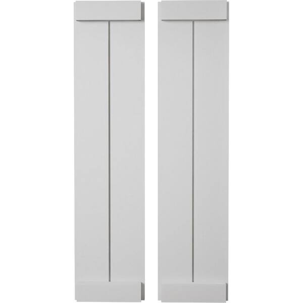 Ekena Millwork 11 in. x 76 in. Timberthane Polyurethane 2-Board Joined Board-n-Batten Smooth Faux Wood Shutters, End Batten Pair