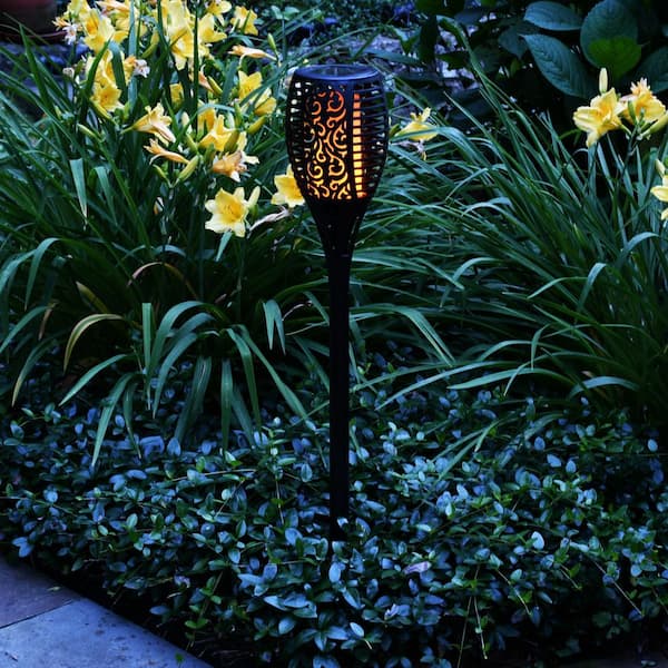 Lumabase Solar Powered Flame Effect Black Torch The Home Depot