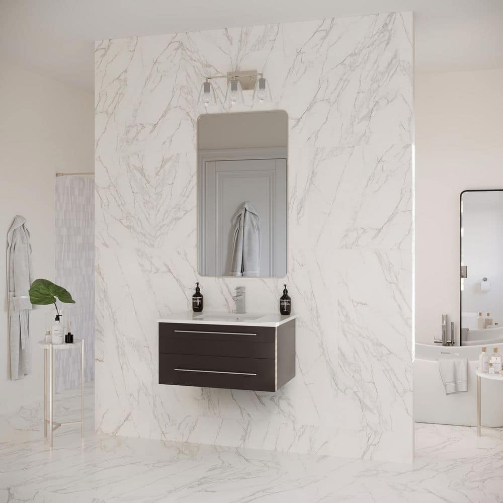 Espresso 30" Wall-Mounted Vanity with Quartz Top and Ceramic Sink