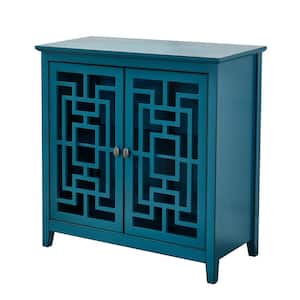 GODEER Antique Navy Rustic Storage Cabinet with Two Drawers and Four Classic Rattan Basket