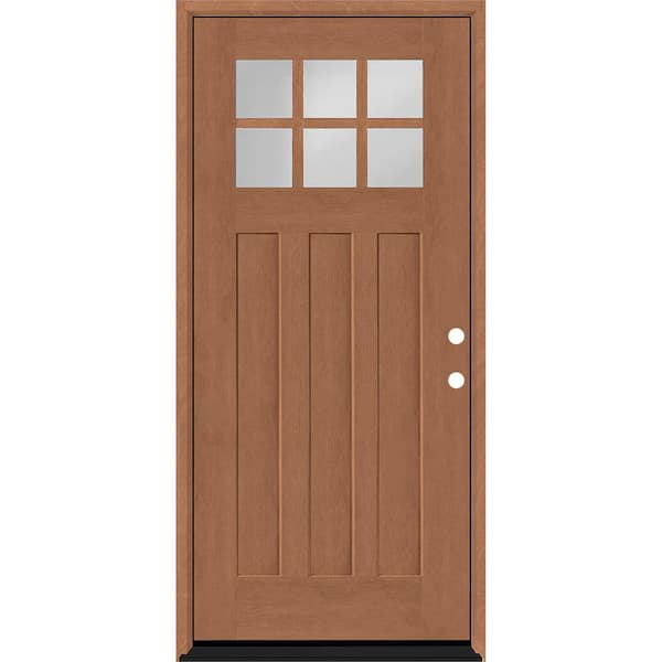 Steves & Sons Regency 32 in. x 80 in. 6-Lite Top Lite Clear Glass LHIS Autumn Wheat Stain Mahogany Fiberglass Prehung Front Door