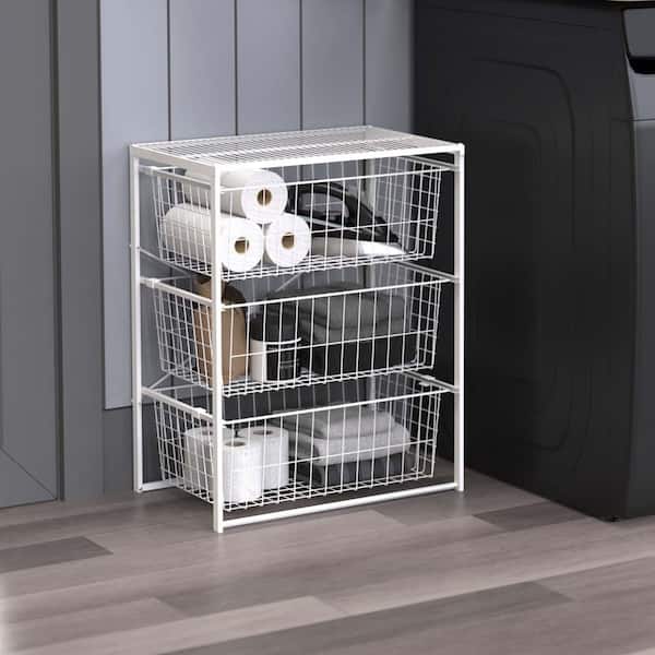 27.24 in. H x 21.65 in. W White Steel 3-Drawer Close Mesh Wire Basket
