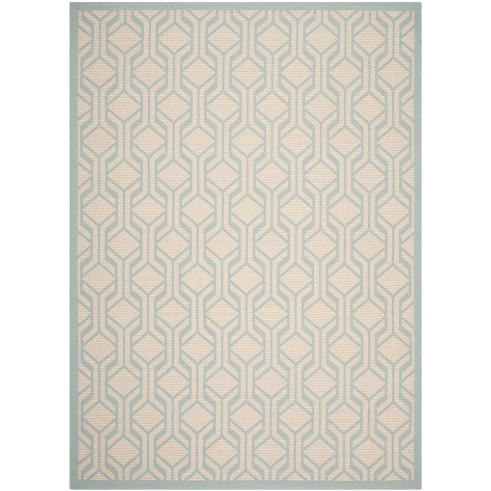 SAFAVIEH Courtyard Beige/Aqua 8 ft. x 11 ft. Border Indoor/Outdoor