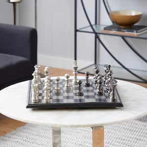 Silver Aluminum Chess Game Set with Black and Silver Pieces