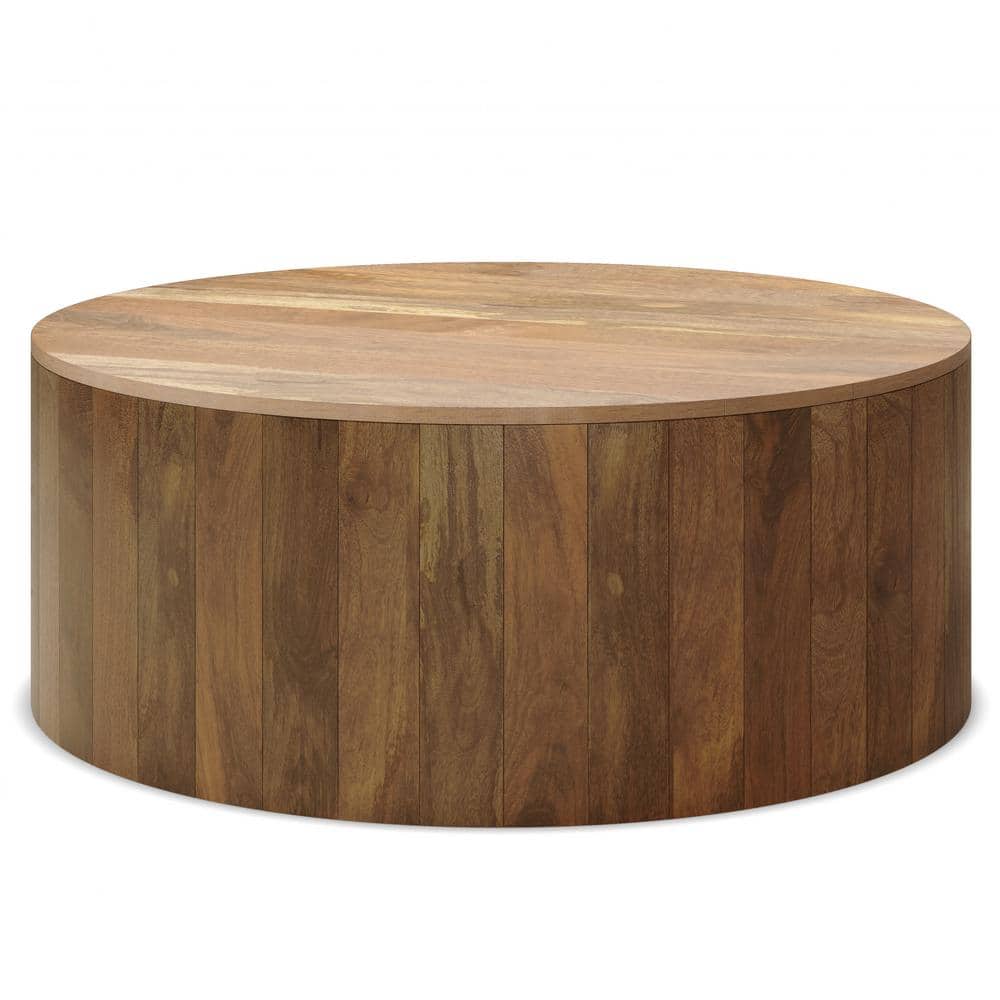 Natural Solid Mango Wood Round Drum Coffee Table