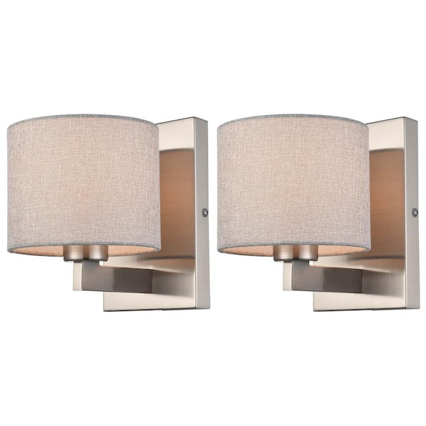 CLAXY 9.41 in. 2-Light Brushed Nickel Modern Wall Sconce with Standard Shade