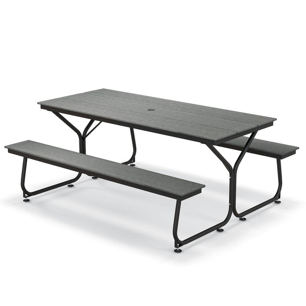 ANGELES HOME 6 ft. Outdoor Metal Rectangular Picnic Table Bench