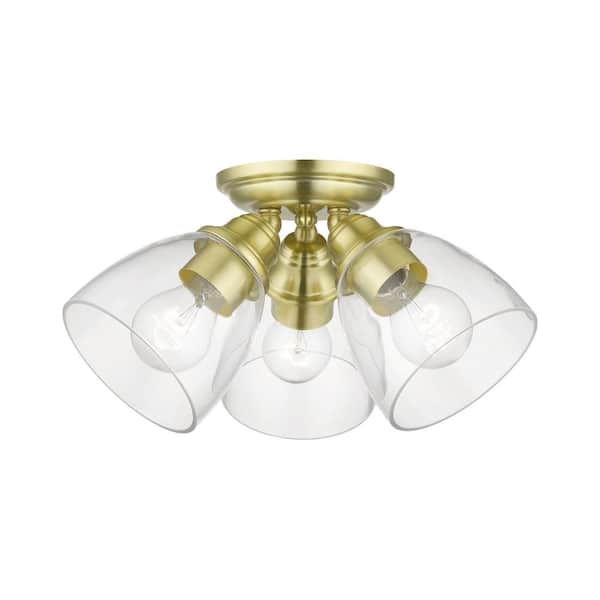 AVIANCE LIGHTING Grandview 14.25 in. 3-Light Satin Brass Semi Flush Mount with Clear Glass