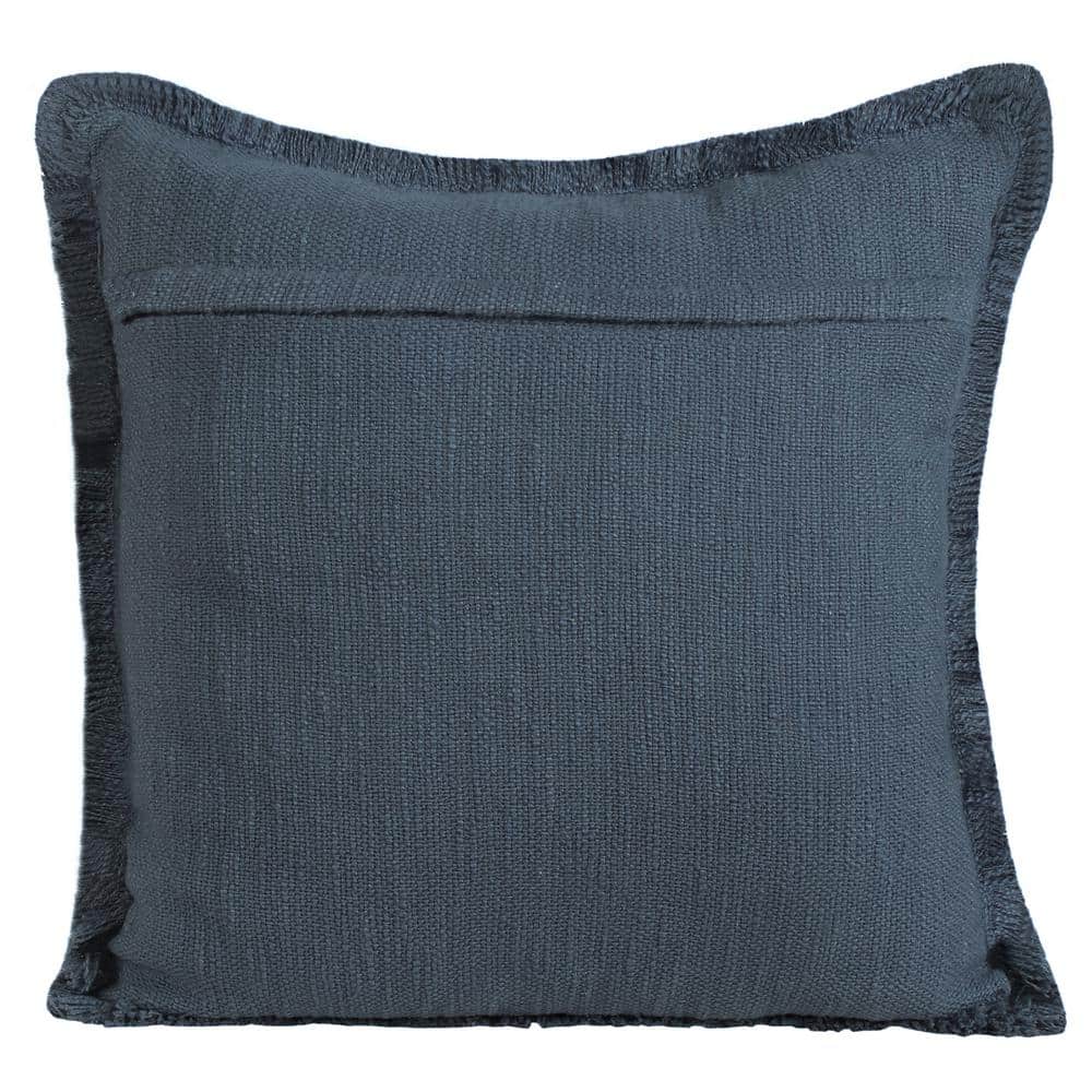 Coastal Navy Blue Textured Cotton 20" Throw Pillow with Fringe