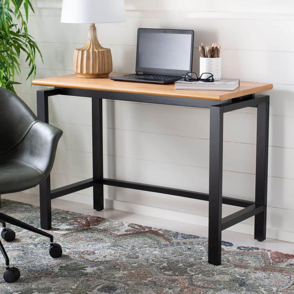 Industrial Black and Natural Wood Writing Desk