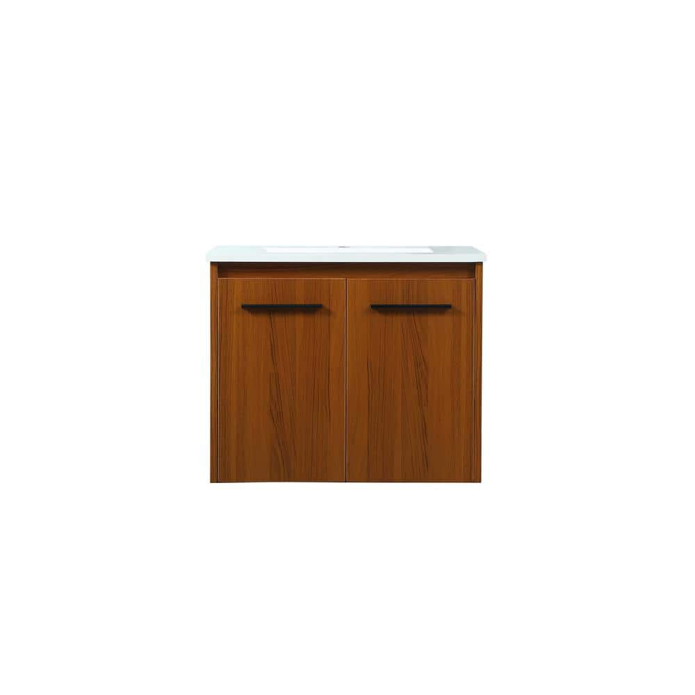 Timeless Home 24 in. W Single Bath Vanity in Teak with Engineered Stone ...