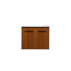 Timeless Home 24 in. W Single Bath Vanity in Teak with Engineered Stone Vanity Top in Ivory with White Basin