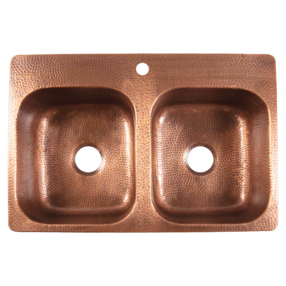 Angelico Copper 33" Double Bowl Drop-In Kitchen Sink
