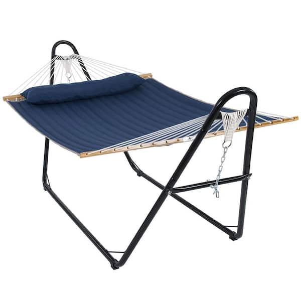 Atesun 10 ft. Quilted 2-Person Hammock Bed with Stand, up to 475-Capacity, Pillow Included, Dark Blue