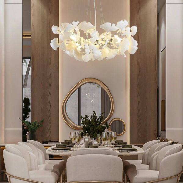 Gleam Flare 6 Light Silver Chandelier, Luxury Ginkgo Branch