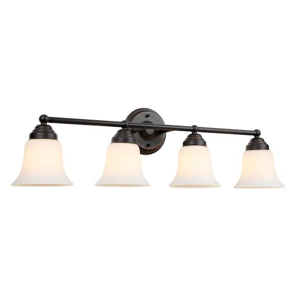 Ashhurst 32.75 in. 4-Light Oil-Rubbed Bronze Bathroom Vanity Light with Frosted Glass Shades