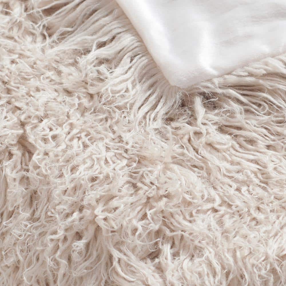 Beige Faux Fur Sherpa Throw Blanket 50" x 60"