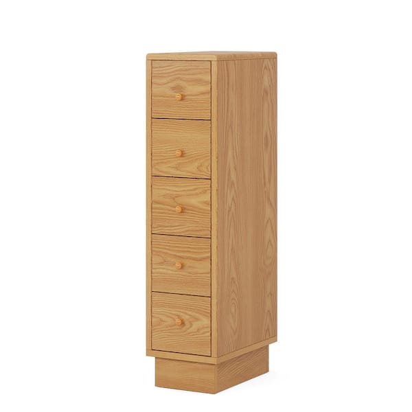 BYBLIGHT 5-Drawer Chest of Drawers, 9.84 in. W Narrow Dresser for Bedroom, Oak