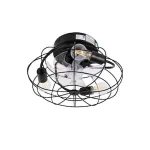 Industrial 16 in. Indoor Black Caged Ceiling Fan with Light and Remote Control Reverse Airflow with 3 E26 Base