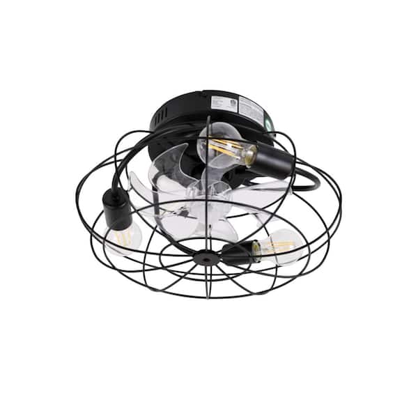 ENERGETIC LIGHTING Industrial 16 in. Indoor Black Caged Ceiling Fan with Light and Remote Control Reverse Airflow with 3 E26 Base