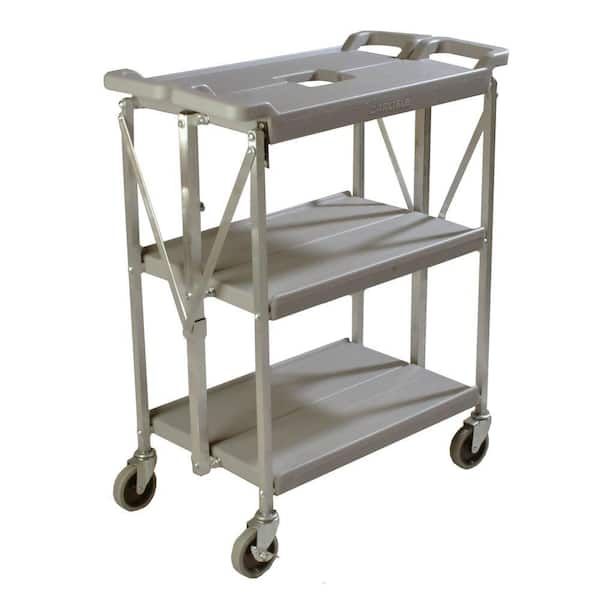 Carlisle Fold N' Go Gray Small Heavy-Duty 3-Tier Collapsible Utility and Transport Cart