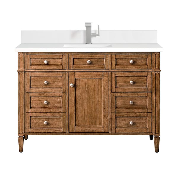 Brittany 48.0 in. W x 23.5 in. D x 34.0 in. H Bathroom Vanity in Saddle Brown with White Zeus Silestone Quartz Top